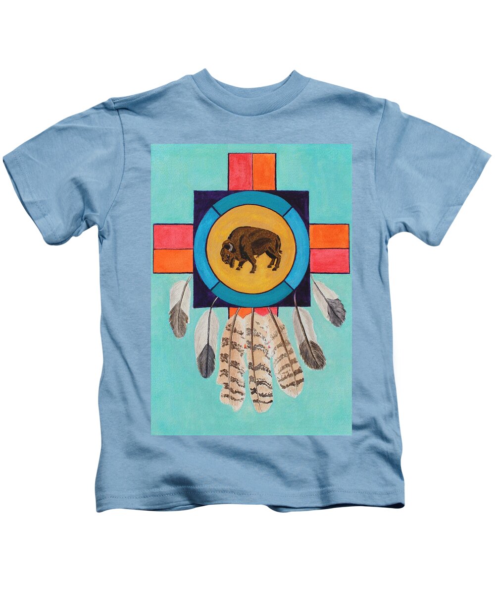 Bison Kids T-Shirt featuring the painting American Bison Dreamcatcher by Vera Smith
