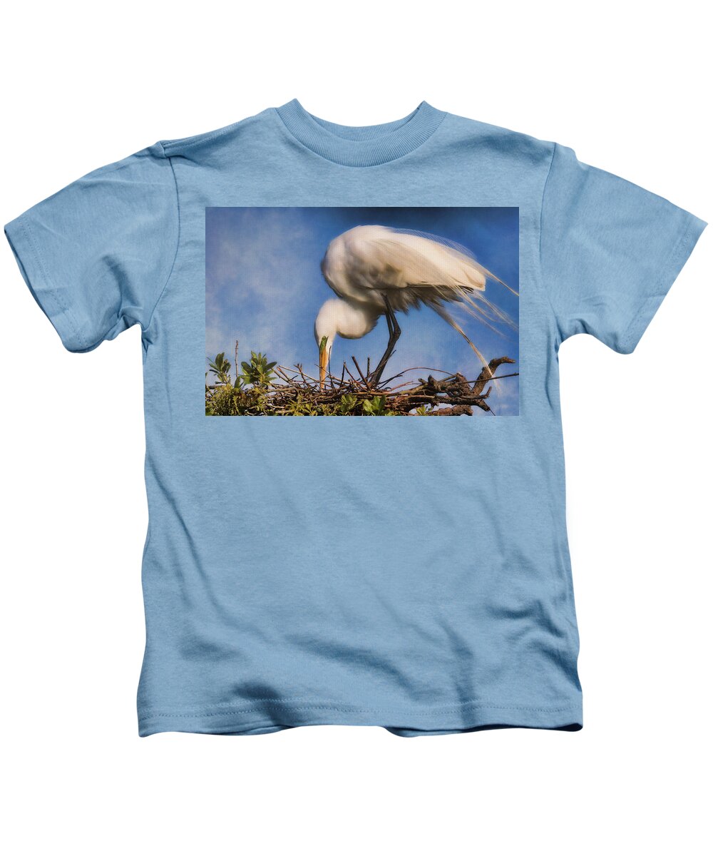 Egret Kids T-Shirt featuring the photograph Are They Going To Hatch Soon by Deborah Benoit