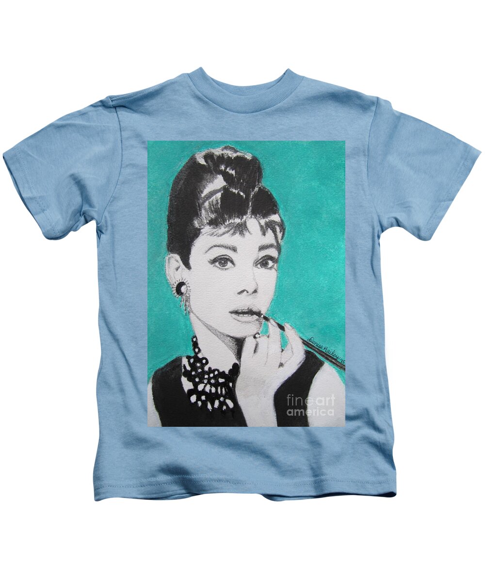 Audrey Hepburn Kids T-Shirt featuring the painting Audrey by Denise Railey