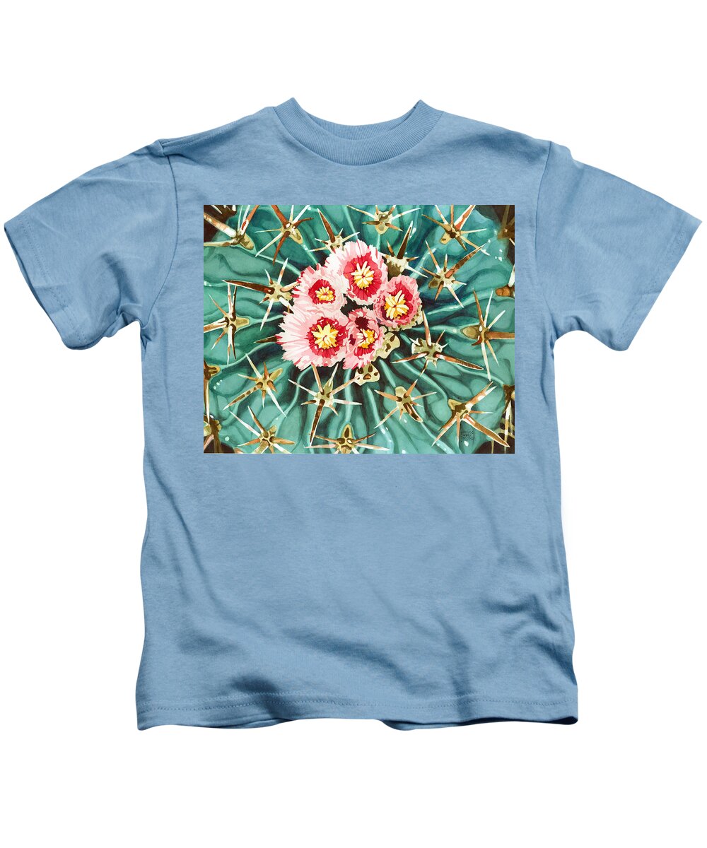 Cactus Kids T-Shirt featuring the painting Bloomin' Horse Crippler Cactus by Pauline Walsh Jacobson