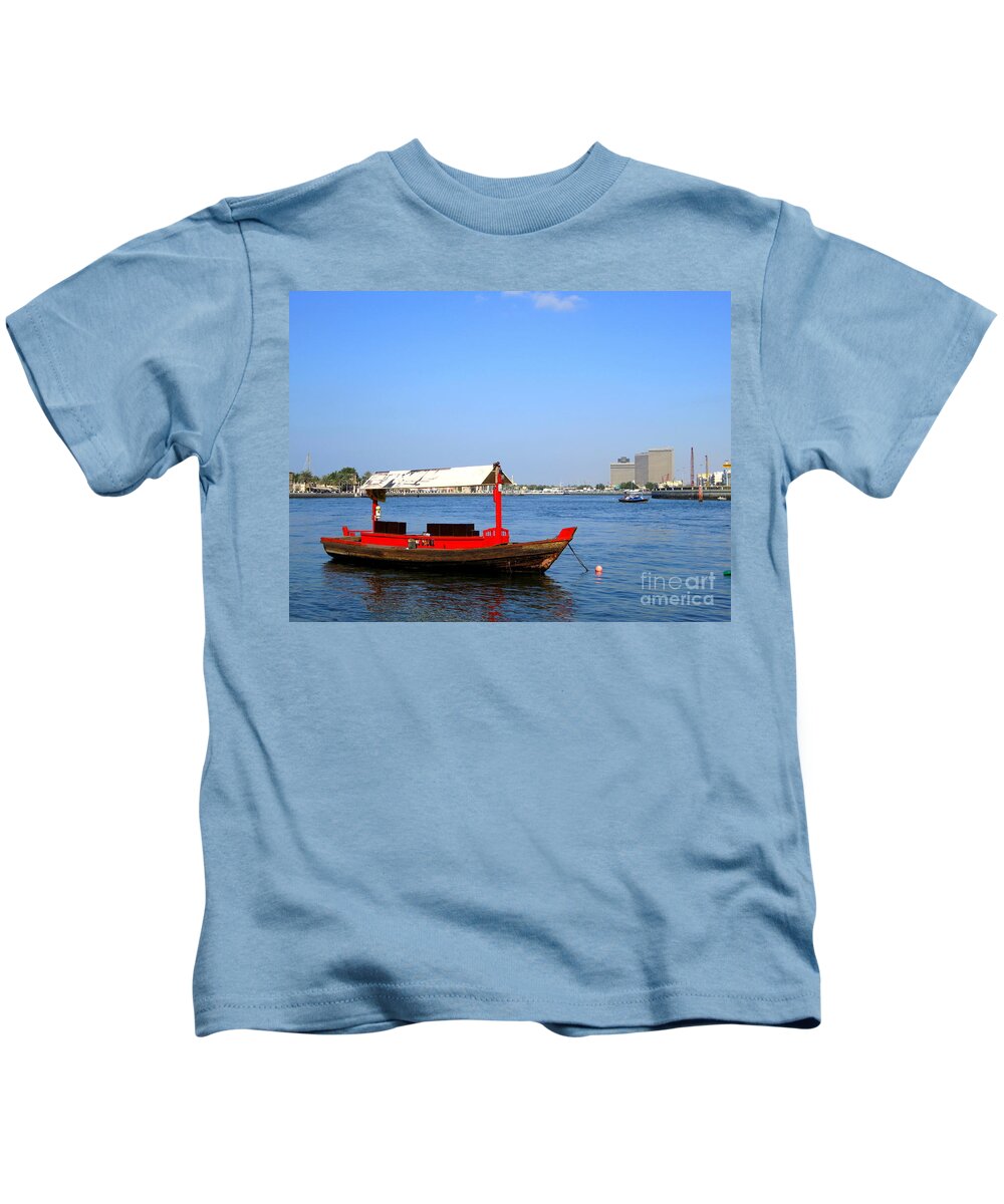 Background Kids T-Shirt featuring the photograph Boat on the River by Amanda Mohler