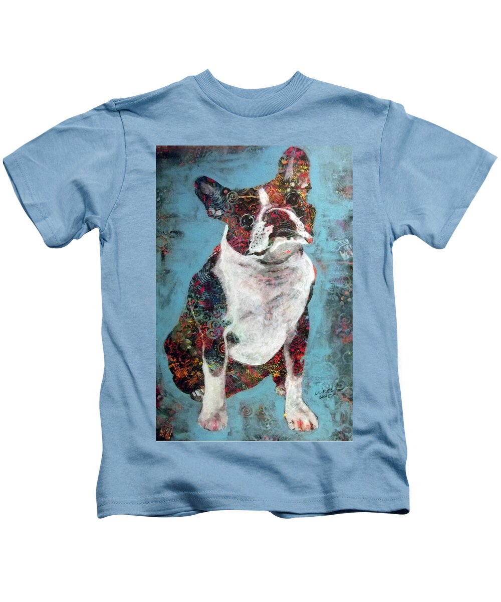 Boston Terrier Kids T-Shirt featuring the painting Buster by Laurel Bahe