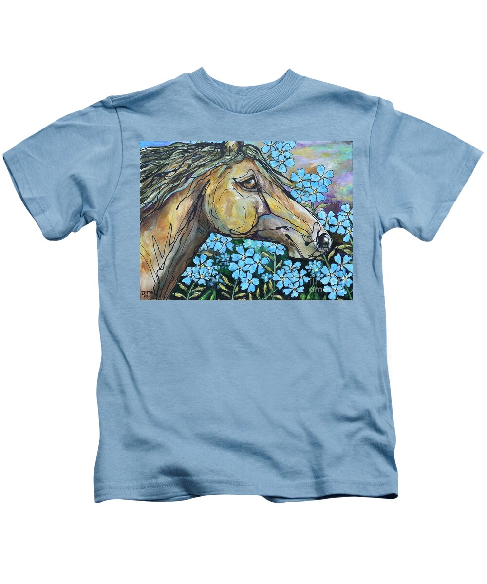 Horse Kids T-Shirt featuring the painting Don't Forget Me by Jonelle T McCoy
