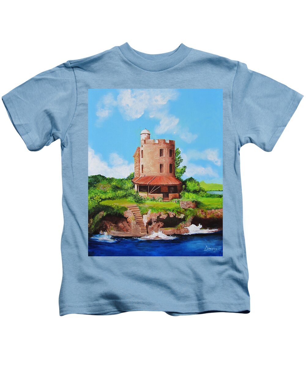 El Morrillo Kids T-Shirt featuring the painting El Morrillo Fort in Matanzas Cuba by Dominica Alcantara