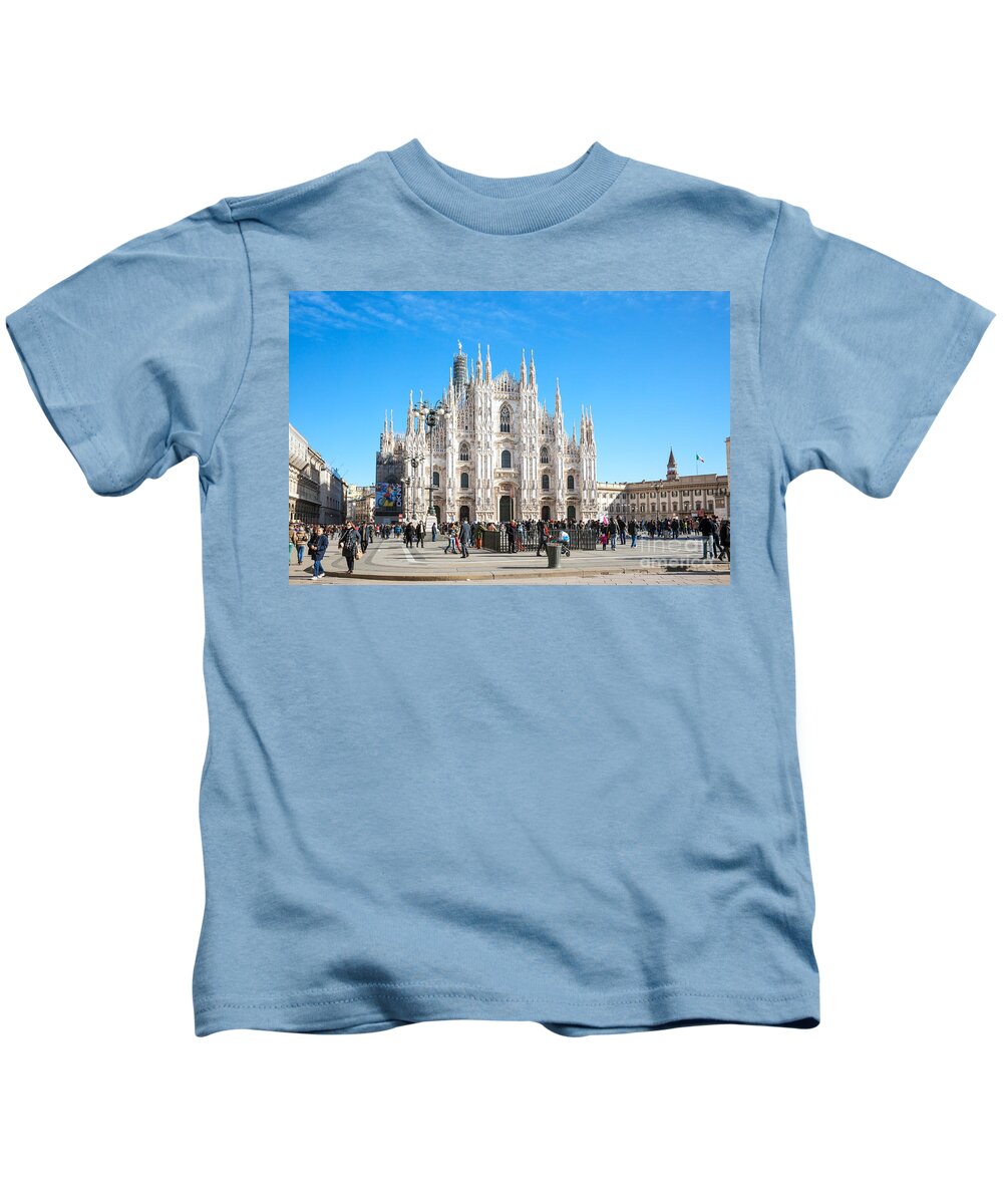 Duomo Kids T-Shirt featuring the photograph Famous Piazza del Duomo - Milan - Italy by Matteo Colombo
