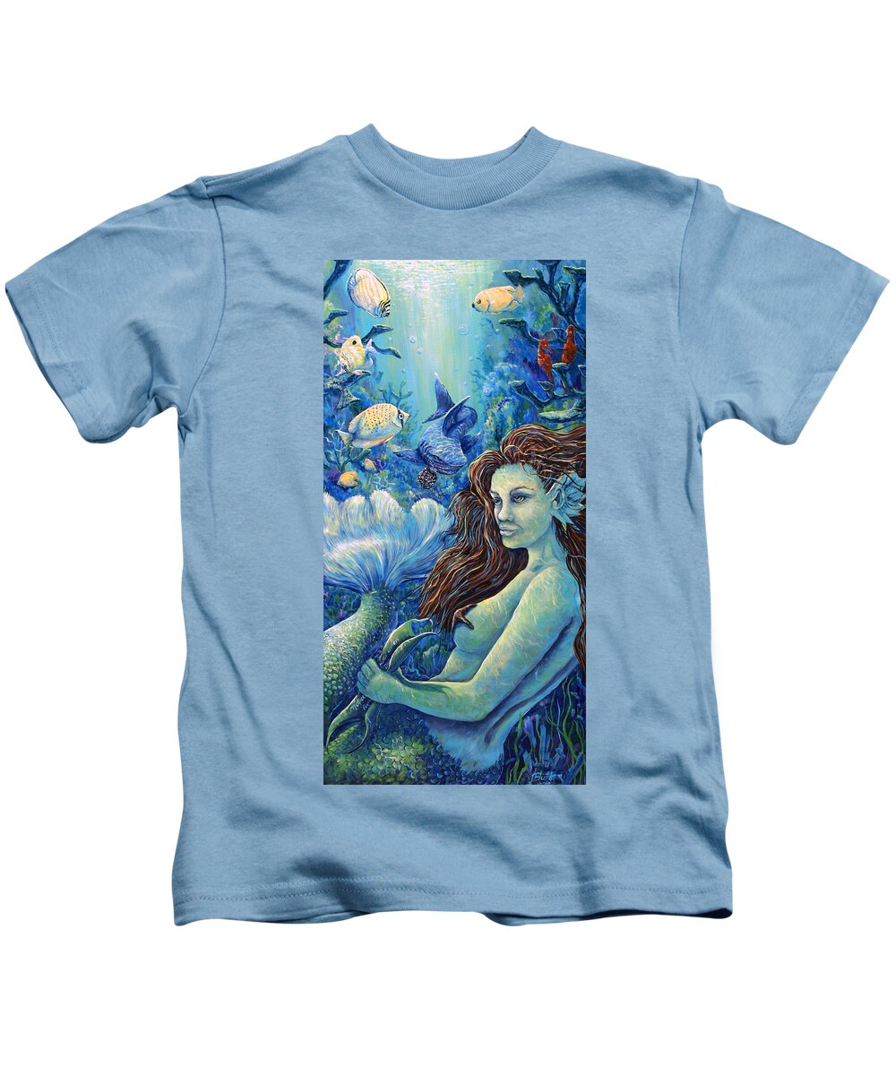 Mermaid Kids T-Shirt featuring the painting Fishy Business by Gail Butler
