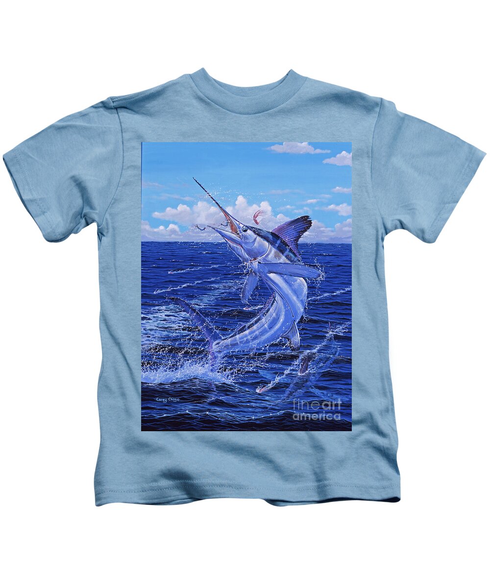 White Marlin Kids T-Shirt featuring the painting Flat Line Off0077 by Carey Chen