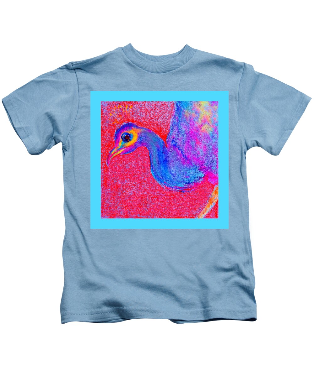 Art Kids T-Shirt featuring the painting Funky Peacock Bird Art Prints by Sue Jacobi