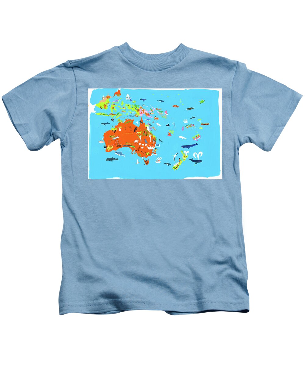 Abundance Kids T-Shirt featuring the photograph Illustrated Map Of Australasian by Ikon Ikon Images