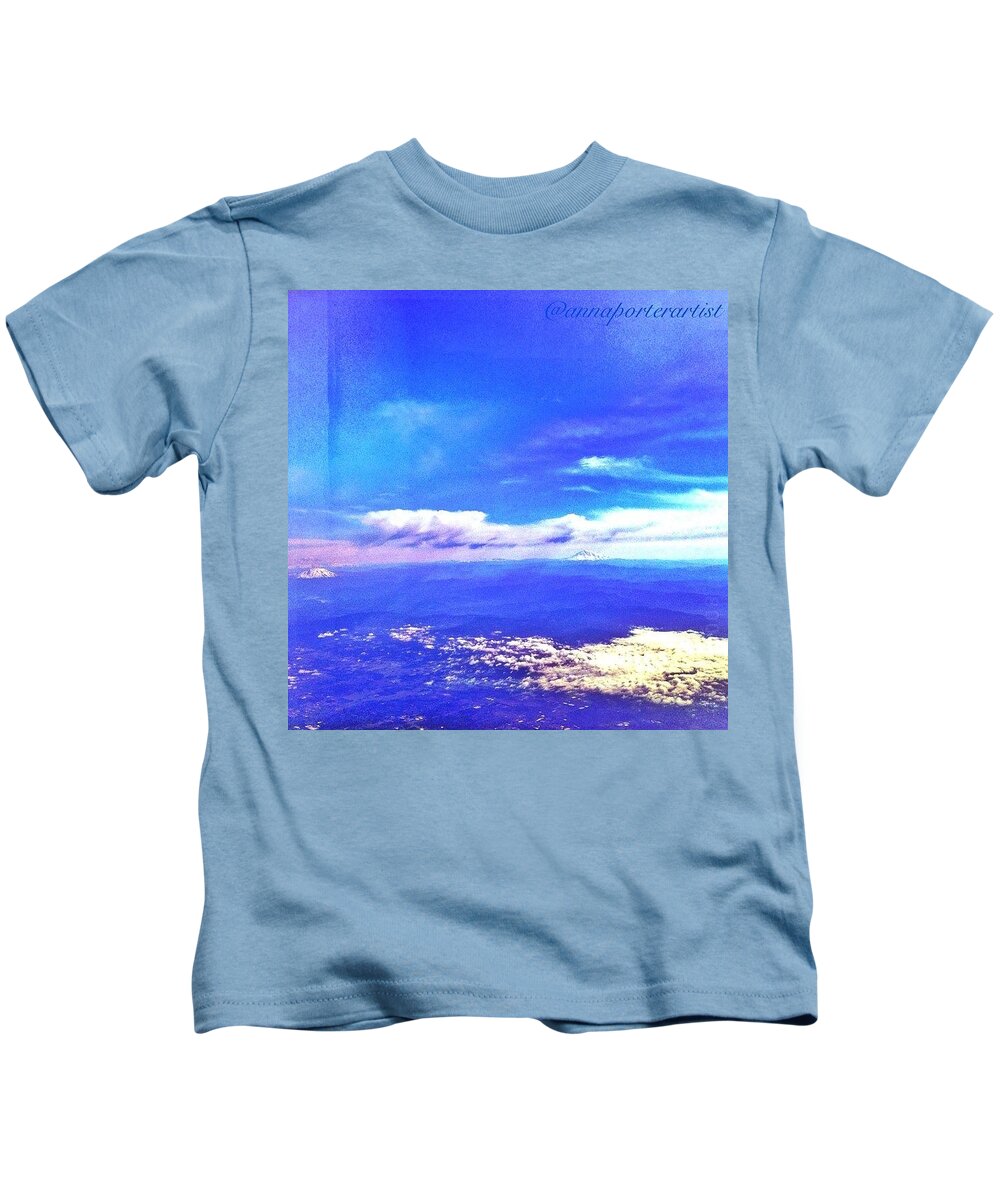 Rebel_sky Kids T-Shirt featuring the photograph Into The Blue, Flying Above Portland by Anna Porter