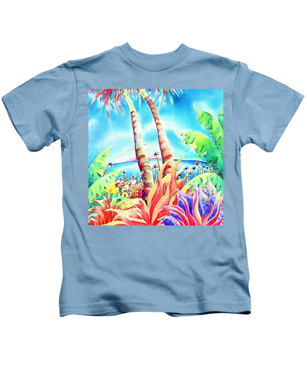 Landscape Kids T-Shirt featuring the painting Island of music by Hisayo OHTA