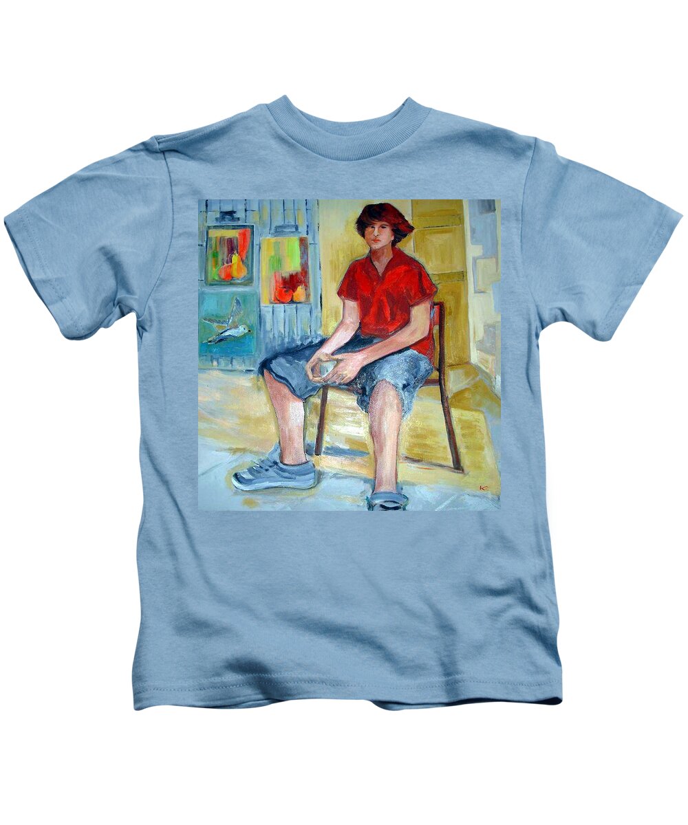 For The Contest : Painting Of Men Only Kids T-Shirt featuring the painting Jeremy by Kim PARDON