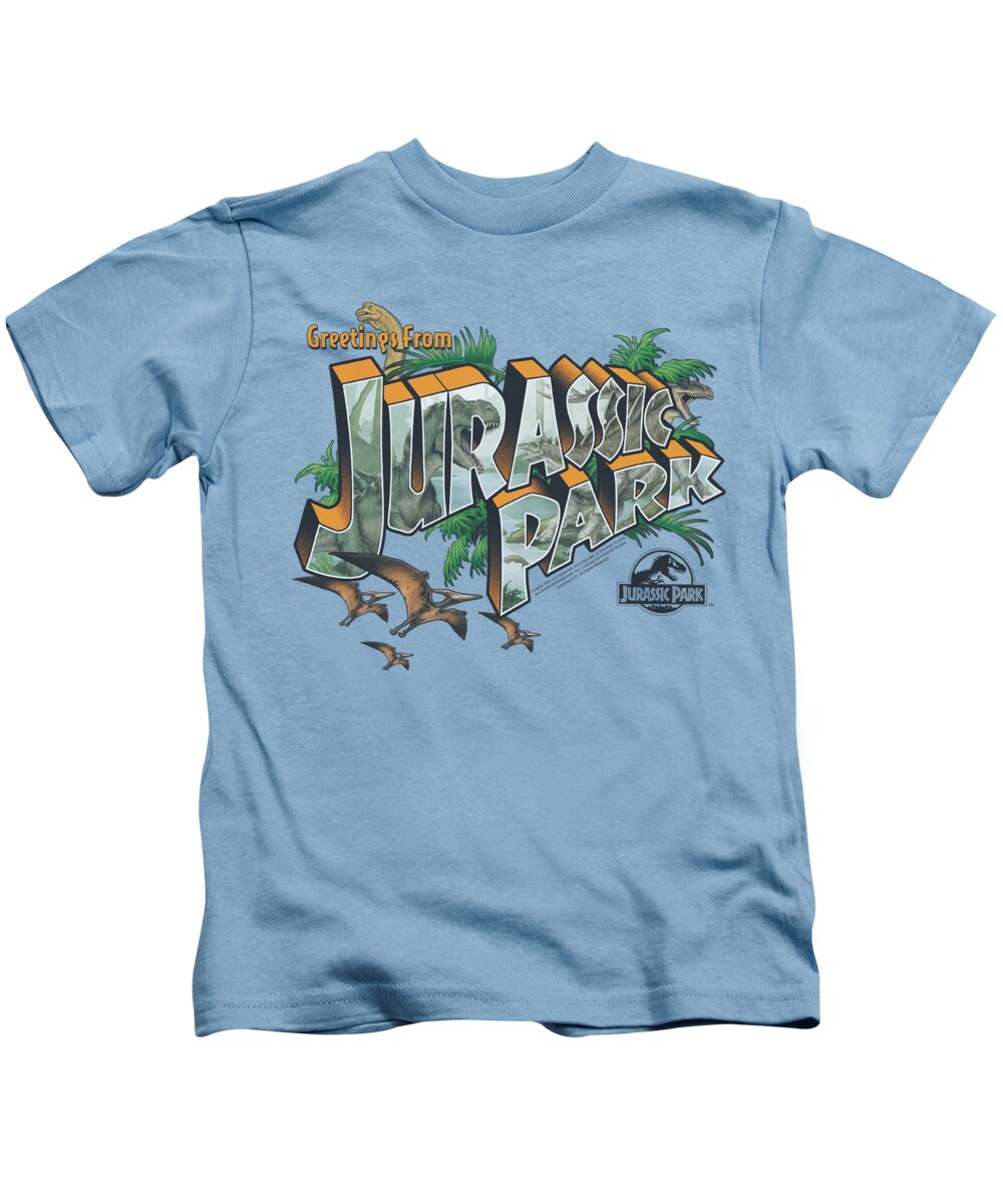 Jurassic Park Kids T-Shirt featuring the digital art Jurassic Park - Greetings From Jp by Brand A