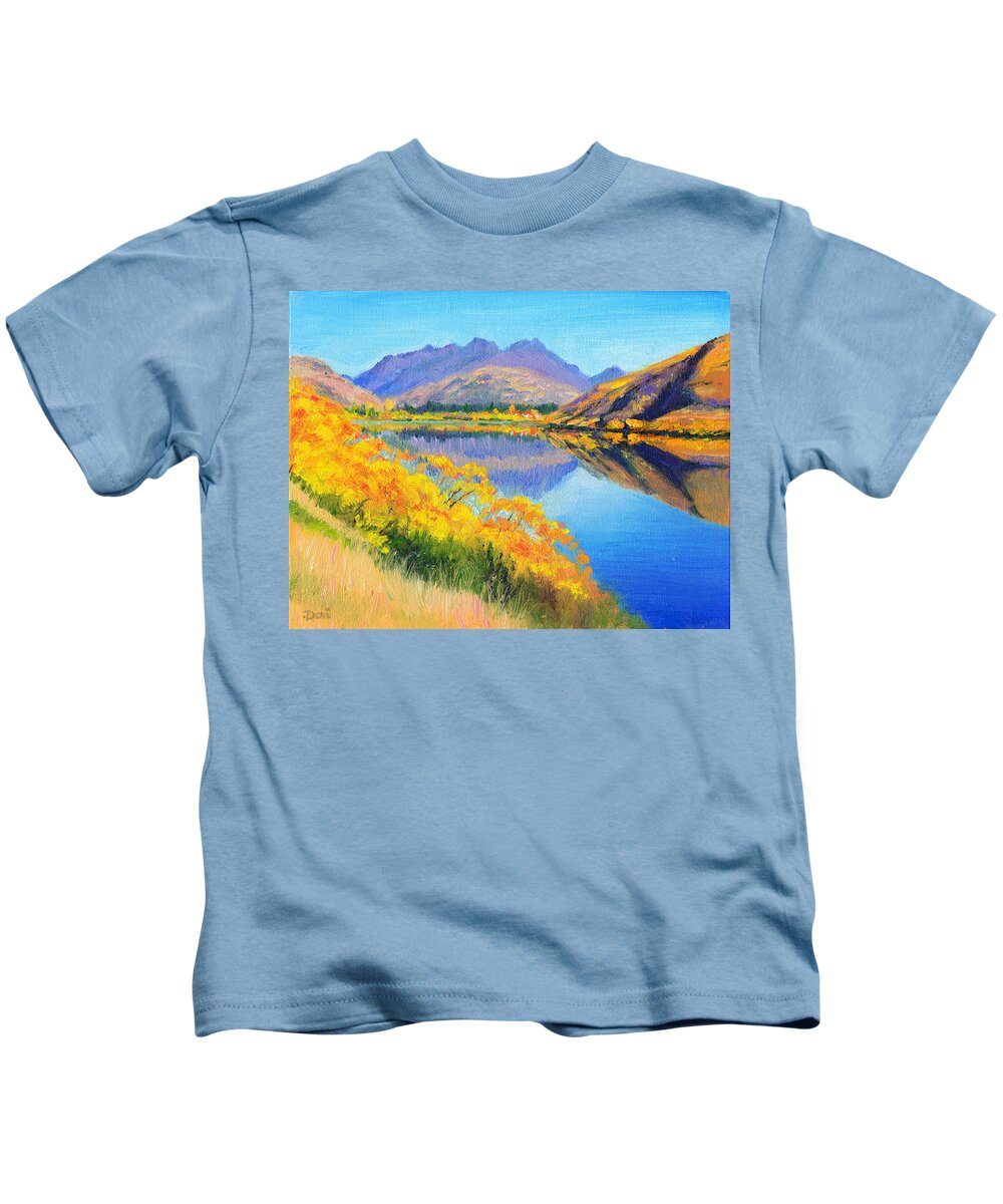 Lake Kids T-Shirt featuring the painting Lake Hayes New Zealand by Dai Wynn