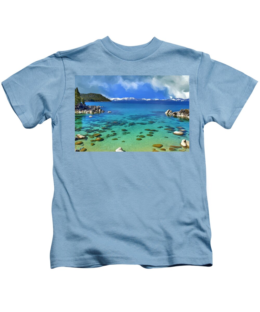 Lake Tahoe Kids T-Shirt featuring the painting Lake Tahoe Cove by Dominic Piperata