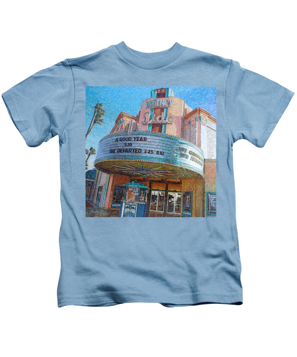 Vintage Kids T-Shirt featuring the painting Lido Theater by Mia Tavonatti