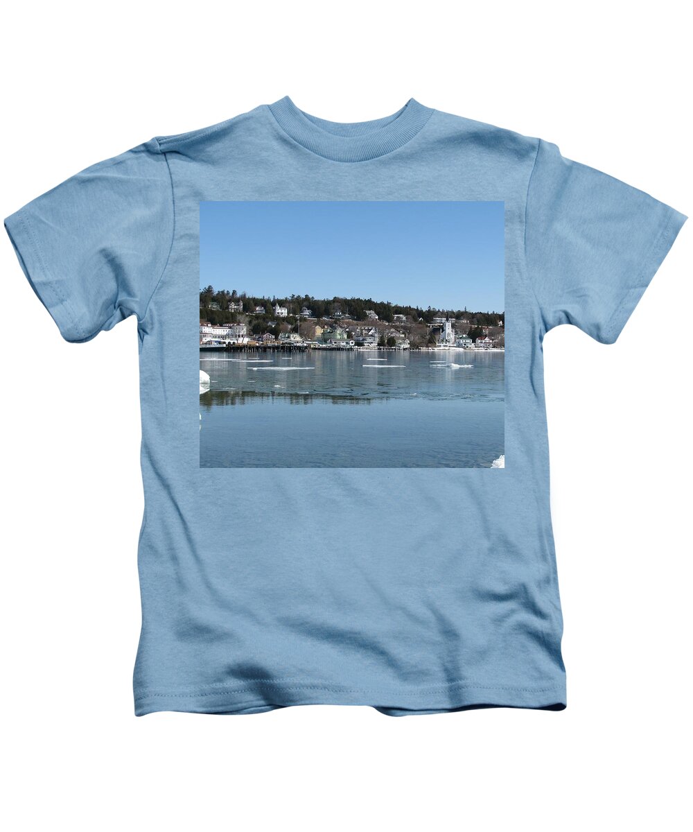 Mackinac Island Kids T-Shirt featuring the photograph Mackinac Island in winter - Ste. Anne's Church by Keith Stokes