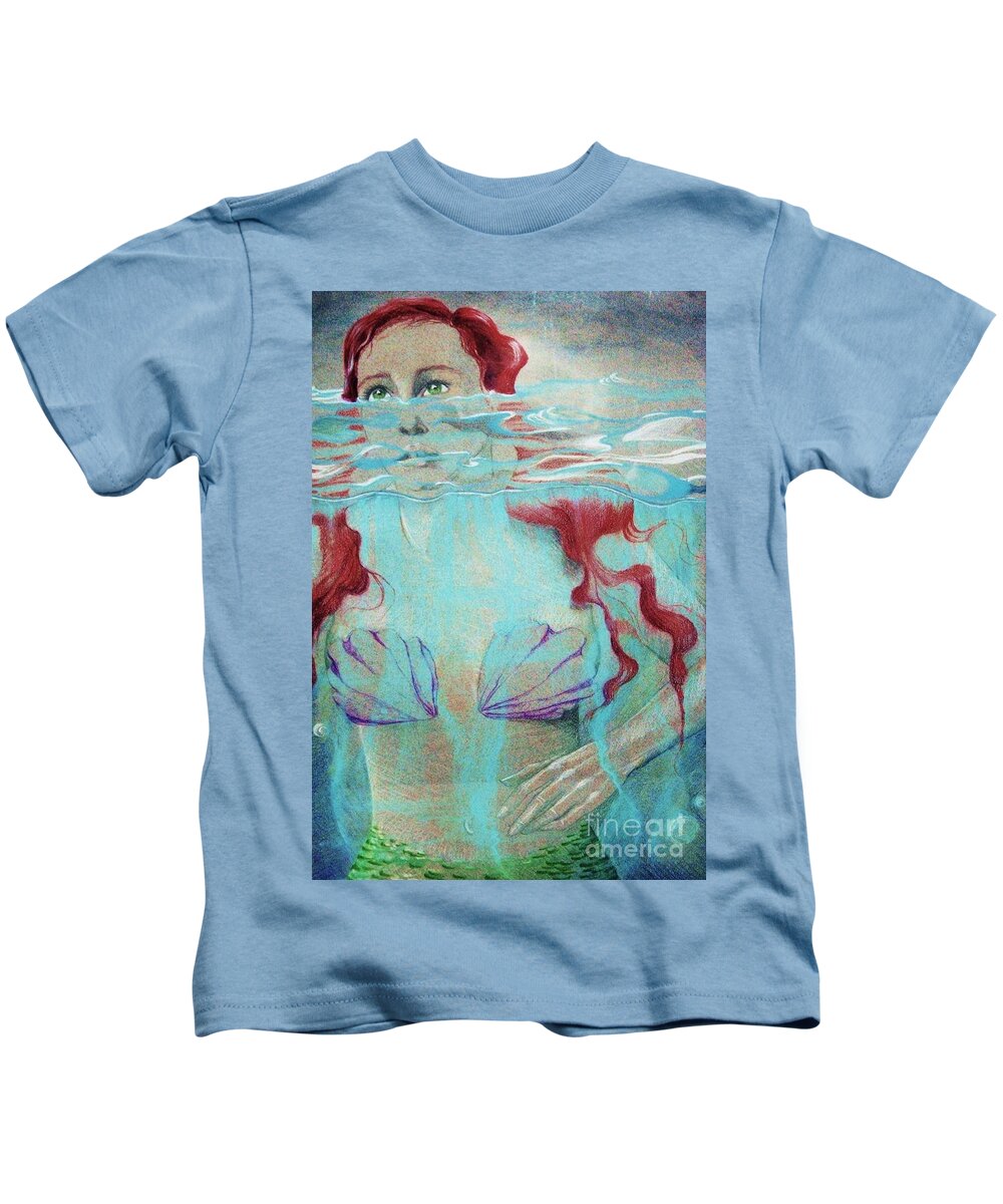 Pastel By My Second Daughter Kids T-Shirt featuring the digital art Mermaid by Annie Gibbons