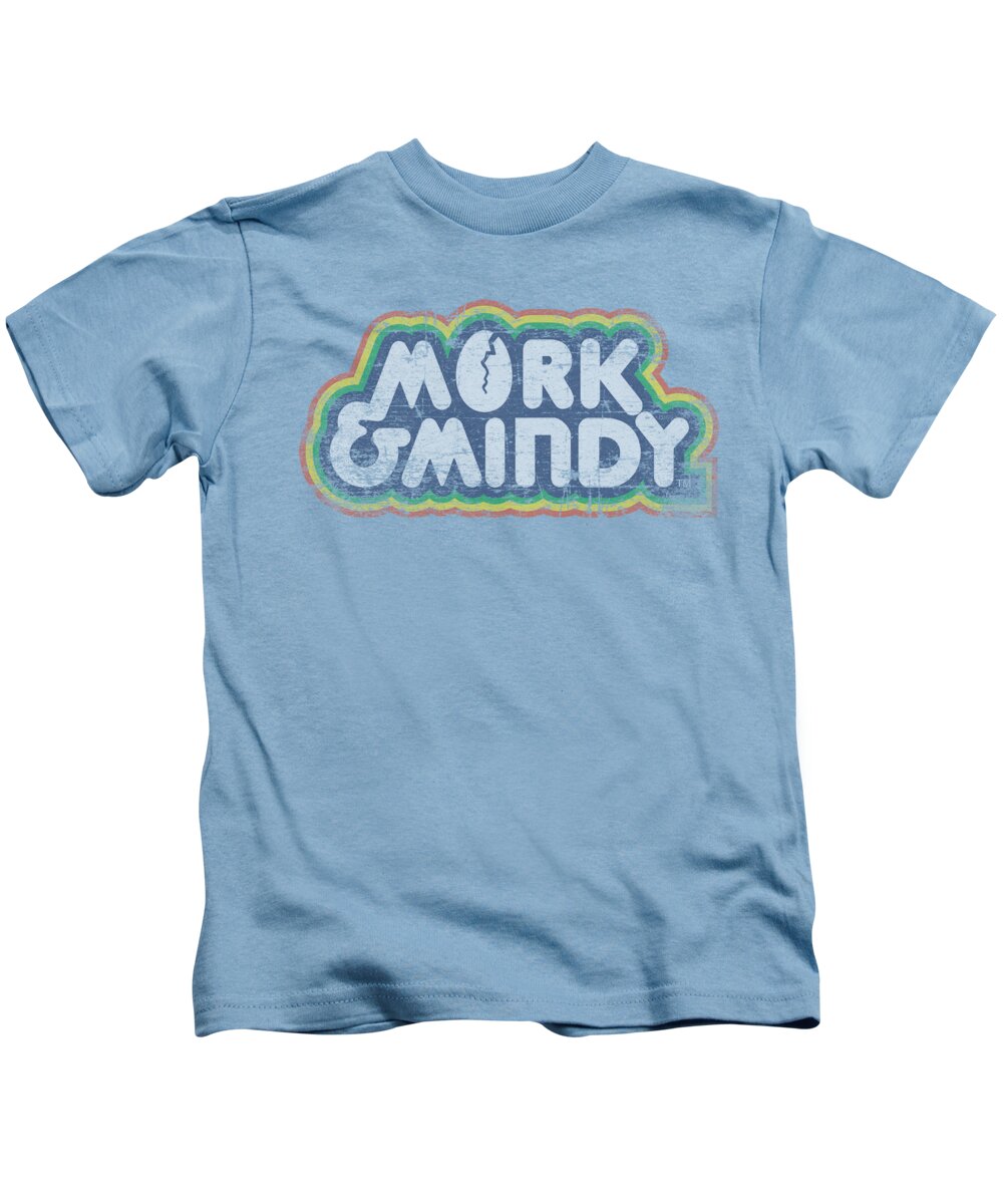 Mork And Mindy Kids T-Shirt featuring the digital art Mork And Mindy - Distressed Mork Logo by Brand A