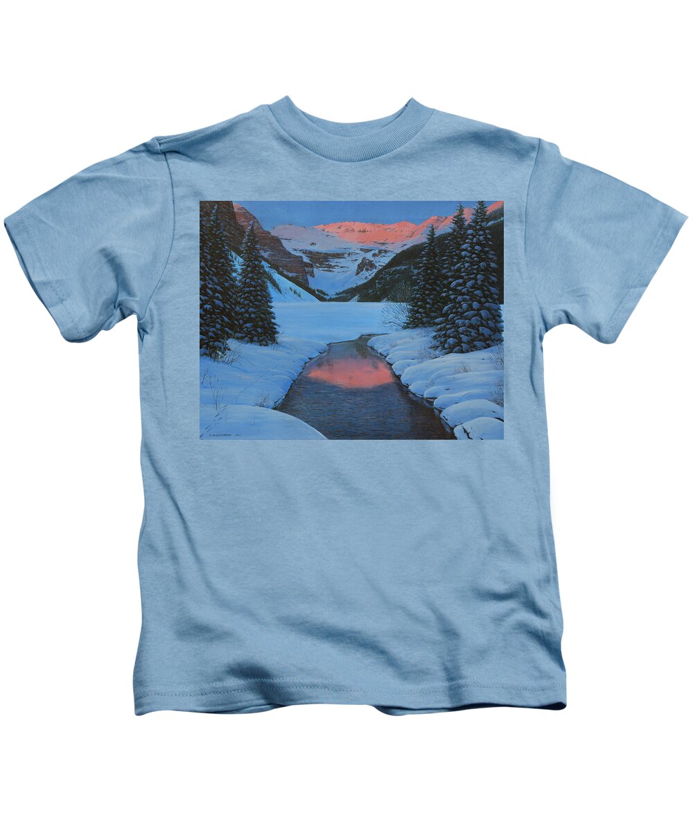 Jake Vandenbrink Kids T-Shirt featuring the painting Morning Glow by Jake Vandenbrink