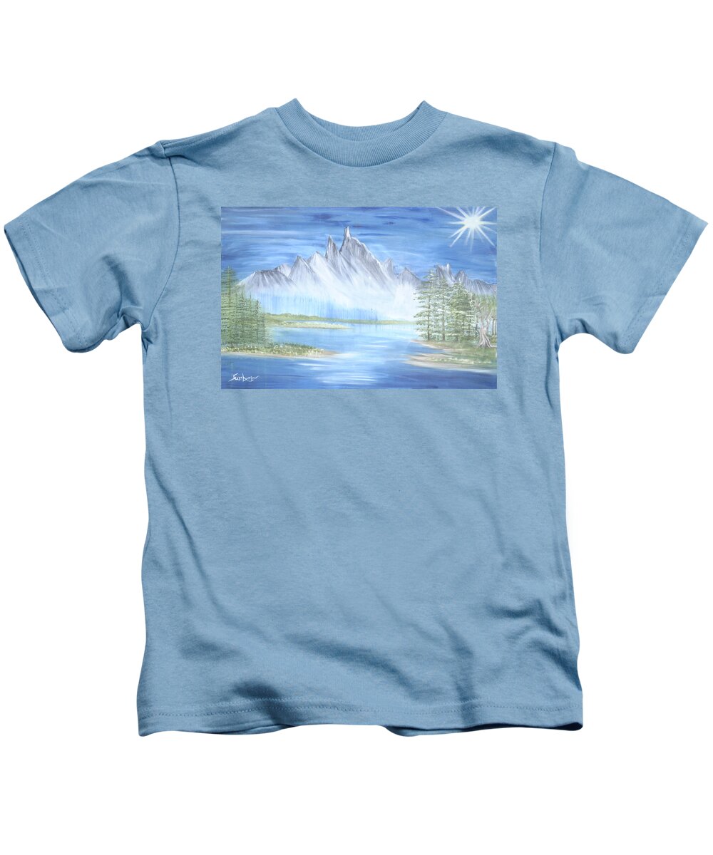 Mountains Kids T-Shirt featuring the painting Mountain Mist 2 by Suzanne Surber