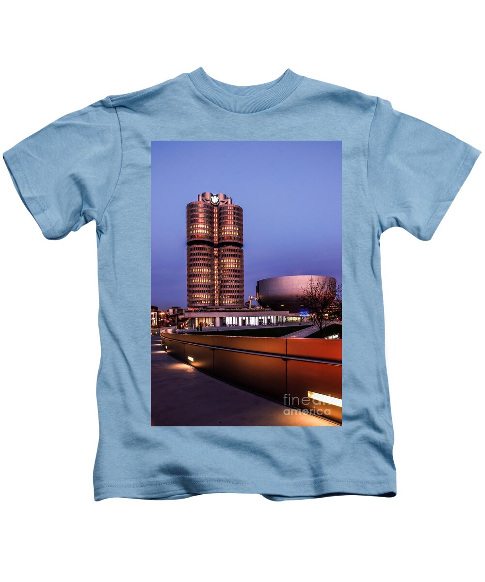 Architecture Kids T-Shirt featuring the photograph munich - BMW office - vintage by Hannes Cmarits