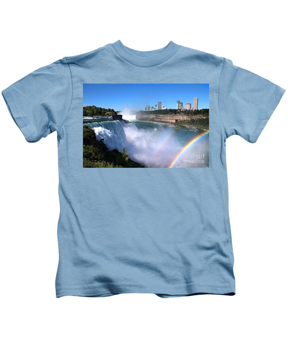 Niagara Falls Kids T-Shirt featuring the photograph Niagara Falls Double Rainbow by Jemmy Archer