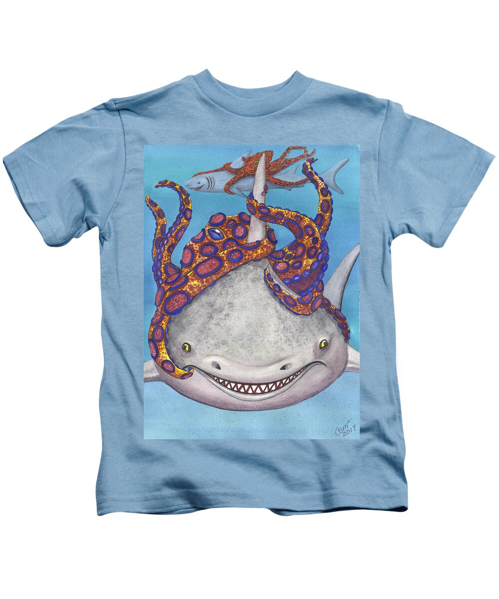 Octopus Kids T-Shirt featuring the painting Octopied by Catherine G McElroy