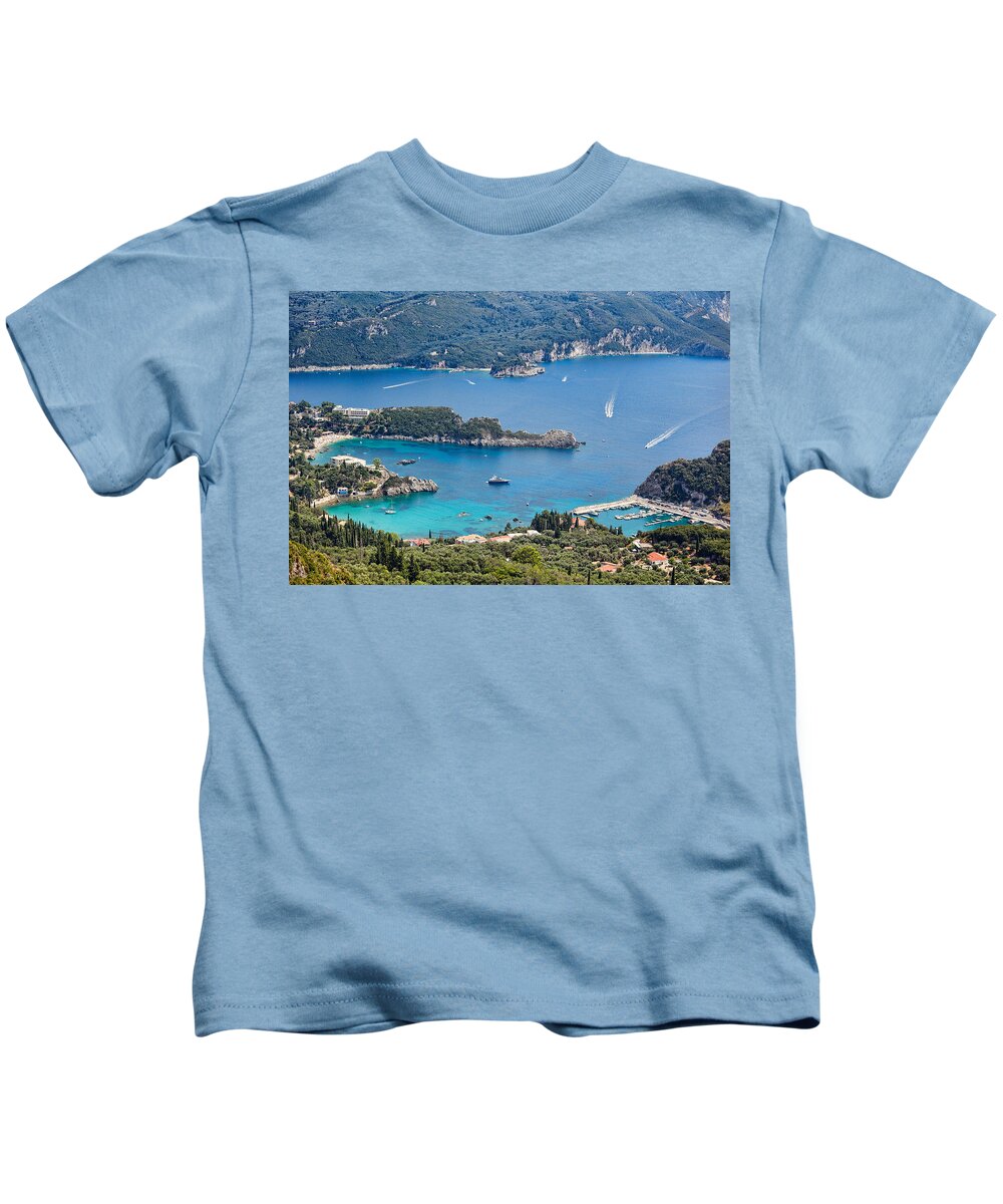 Bay Kids T-Shirt featuring the photograph Paleokastritsa bay at Corfu - Greece by Constantinos Iliopoulos