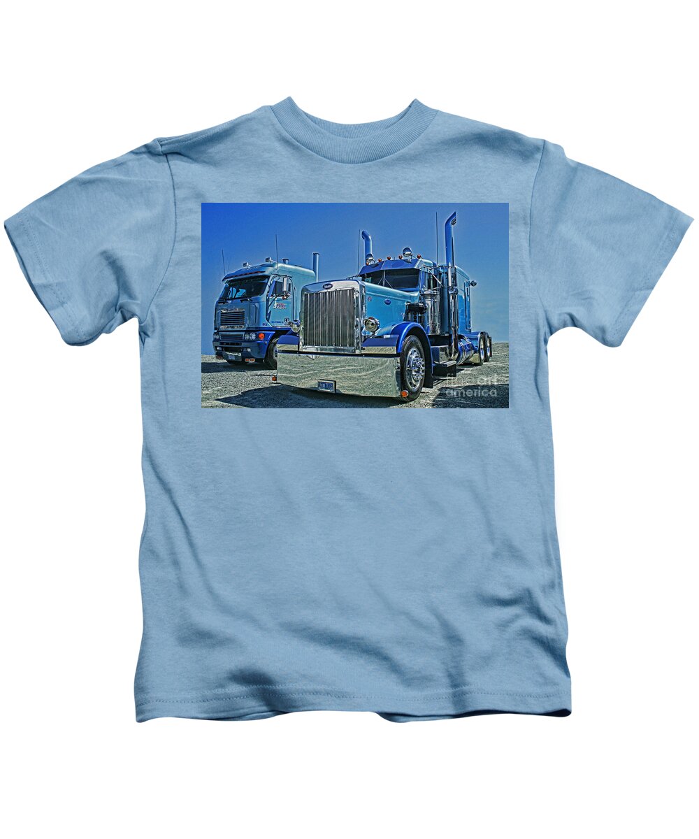 Trucks Kids T-Shirt featuring the photograph Peterbilt and Frieghtliner by Randy Harris
