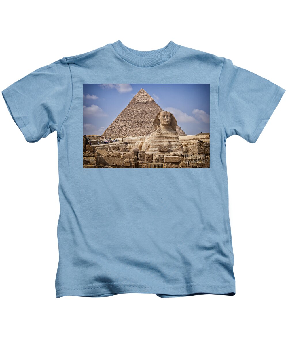 Egypt Kids T-Shirt featuring the photograph Pyramids and sphinx in Egypt by Sophie McAulay