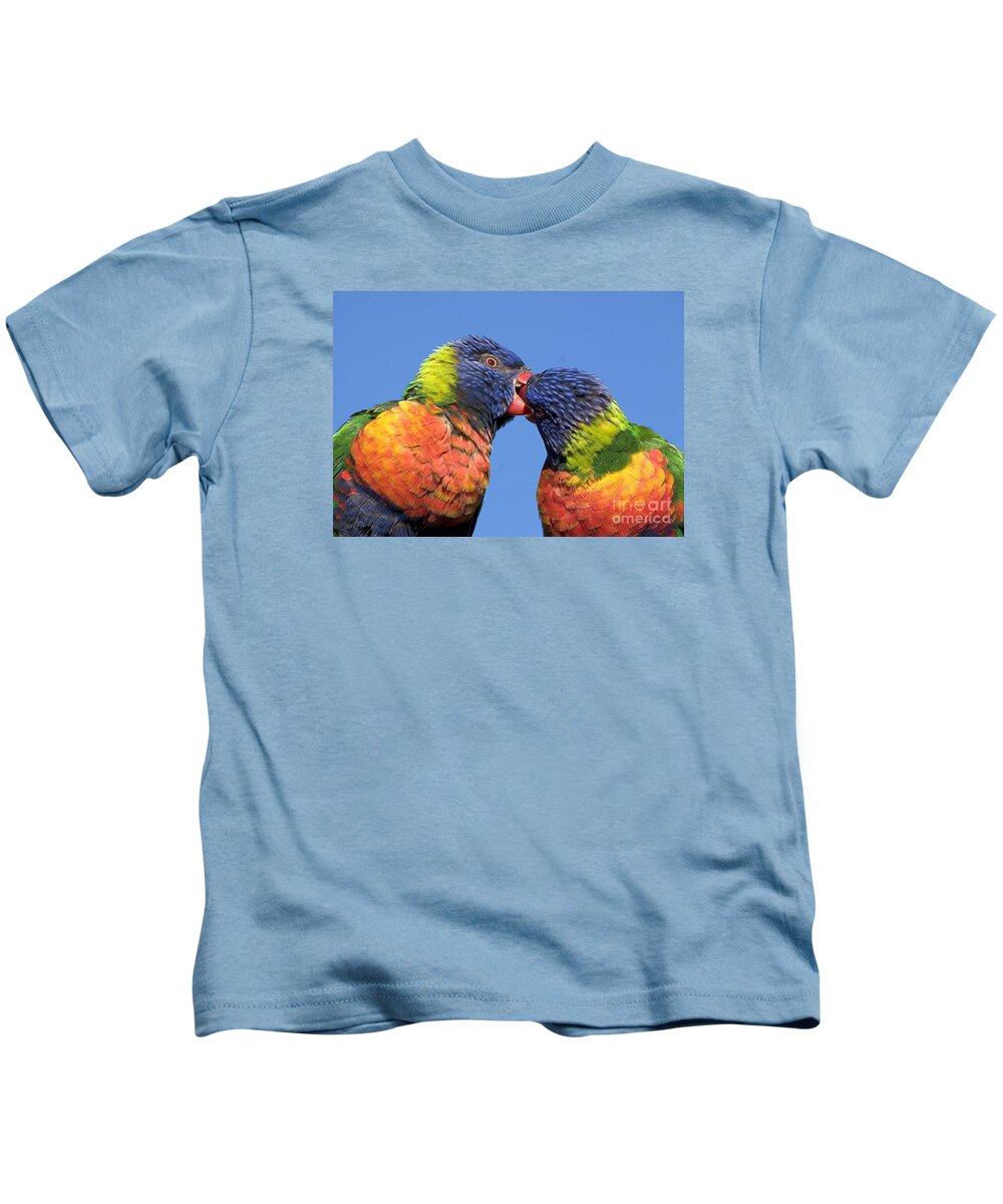 Lorikeets Kids T-Shirt featuring the photograph rainbow lorikeets, Canberra, Australia by Steven Ralser