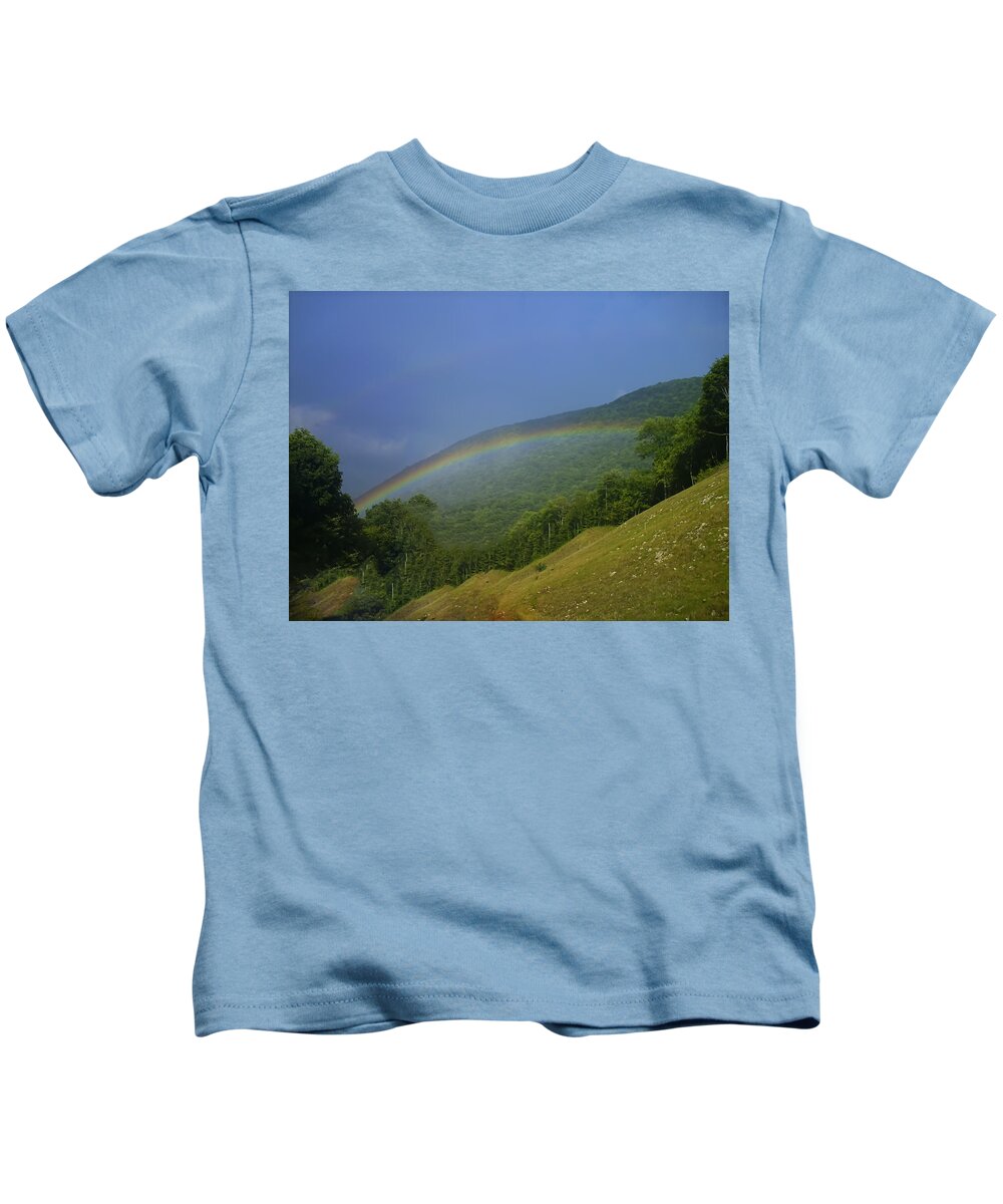 Landscape Kids T-Shirt featuring the photograph rainbow over Maggie valley by Flees Photos
