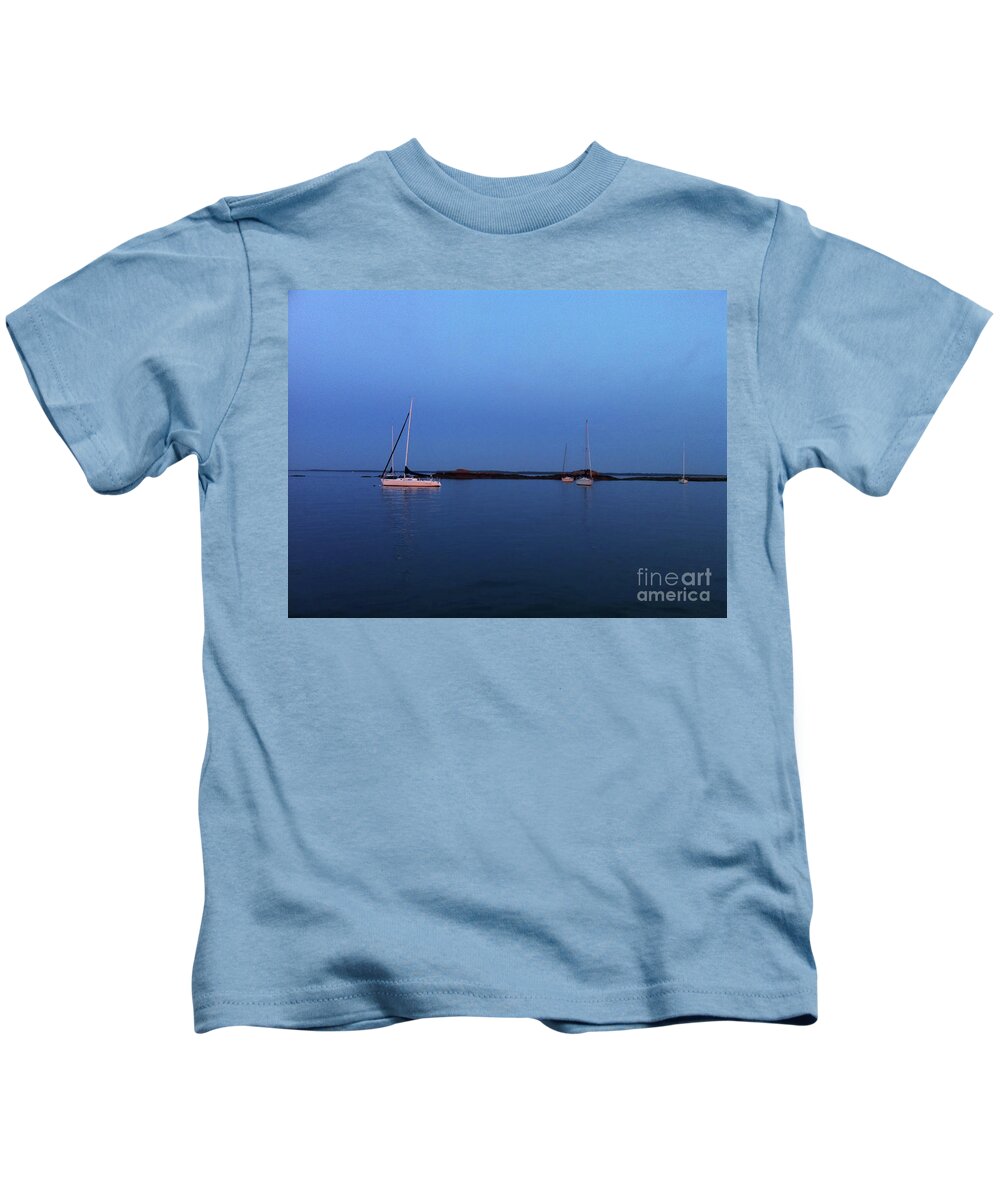 Sailboats Kids T-Shirt featuring the digital art Sailboats in the Blue by Xine Segalas