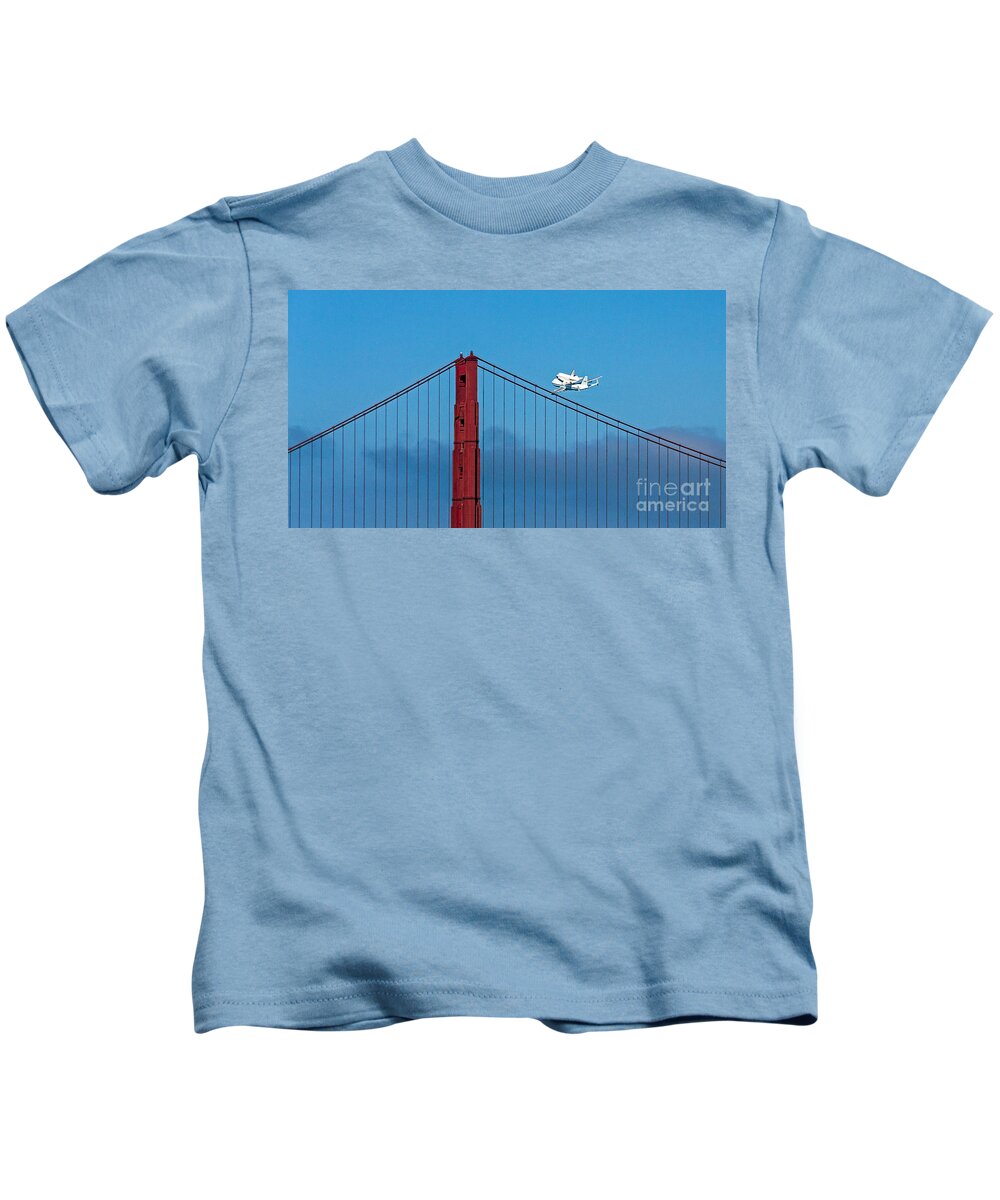 Shuttle Kids T-Shirt featuring the photograph Shuttle Endeavour at the Golden Gate by Kate Brown