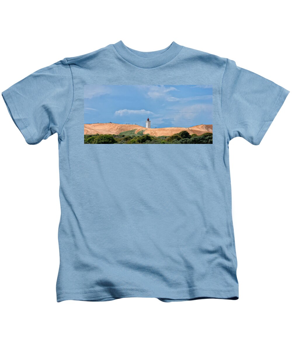 Lighthouse Kids T-Shirt featuring the photograph Lighthouse on sand dunes by Mike Santis