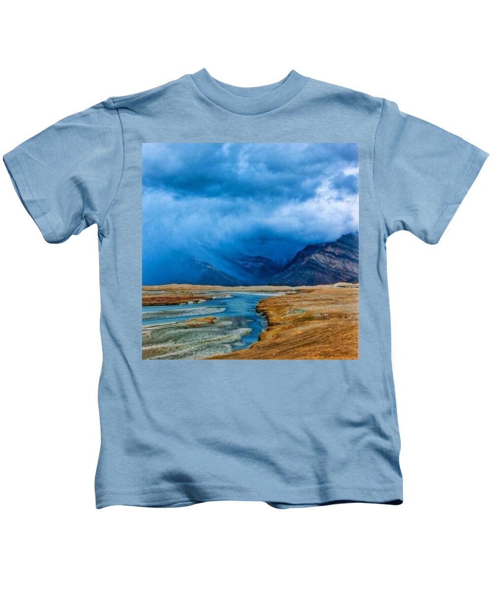 Blue Kids T-Shirt featuring the photograph The Magnificent Himalayas, Just When by Aleck Cartwright