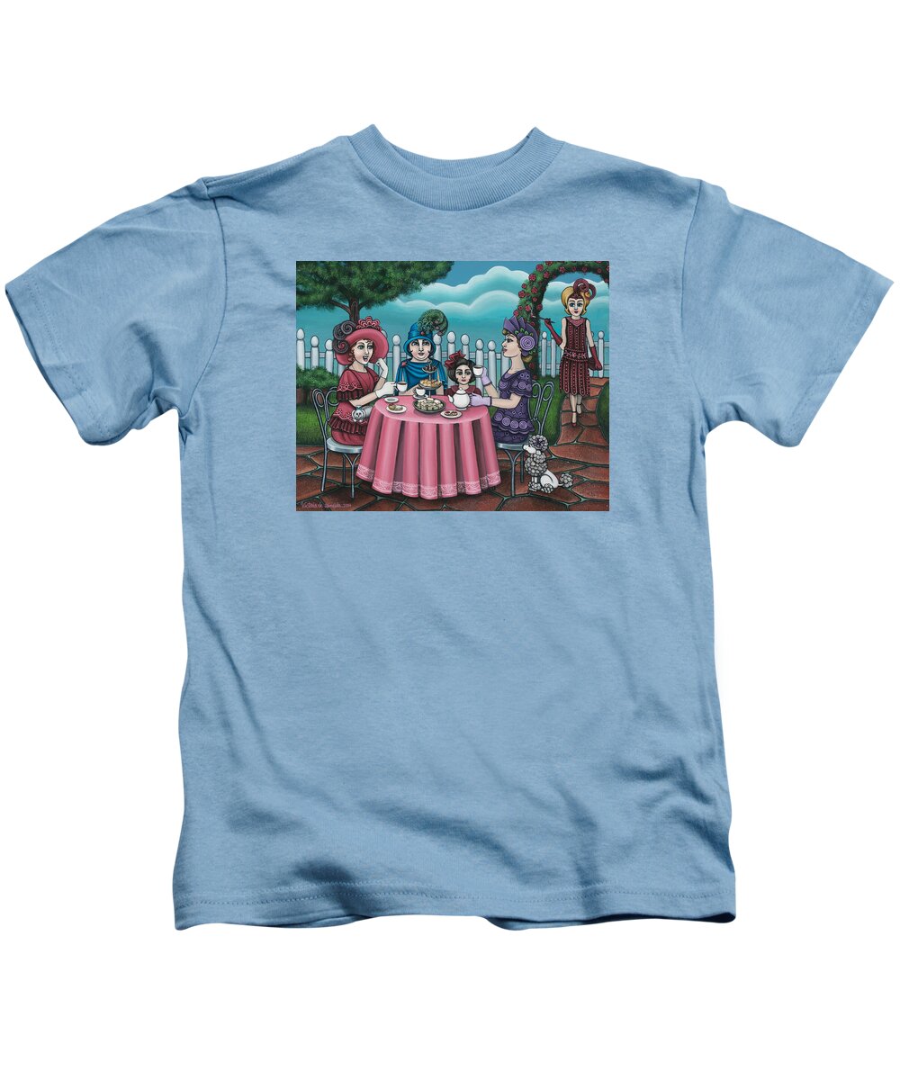 Tea Kids T-Shirt featuring the painting The Tea Party by Victoria De Almeida
