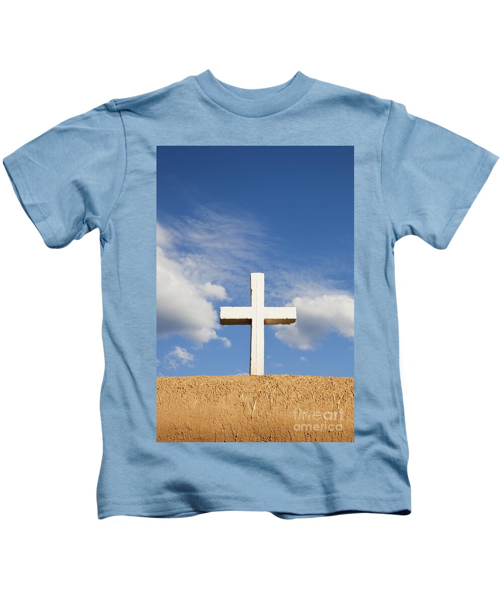 Cross Kids T-Shirt featuring the photograph White Cross on Adobe Wall by Bryan Mullennix