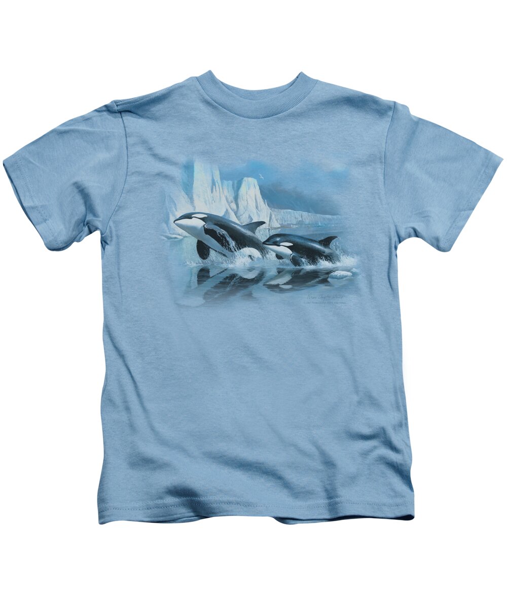 Wildlife Kids T-Shirt featuring the digital art Wildlife - Glaciers Edge Orcas by Brand A