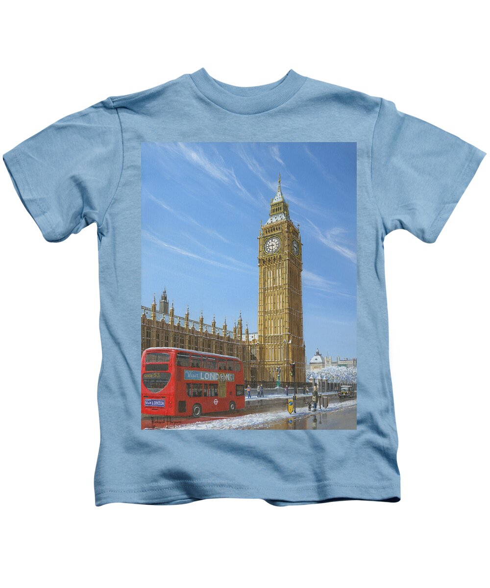 Big Ben Kids T-Shirt featuring the painting Winter Morning Big Ben Elizabeth Tower London by Richard Harpum