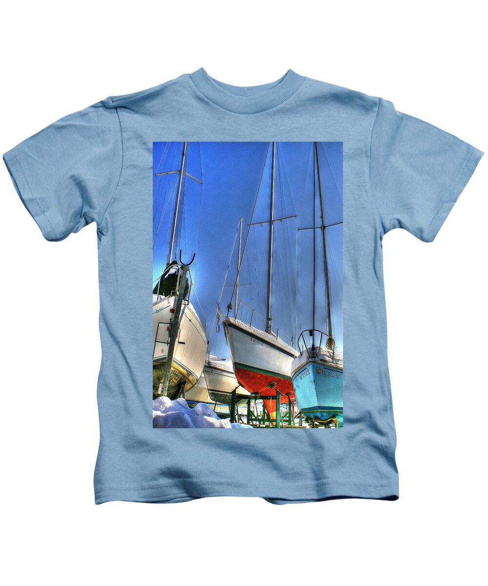 Sails Kids T-Shirt featuring the photograph Winter Shipyard by Randy Pollard