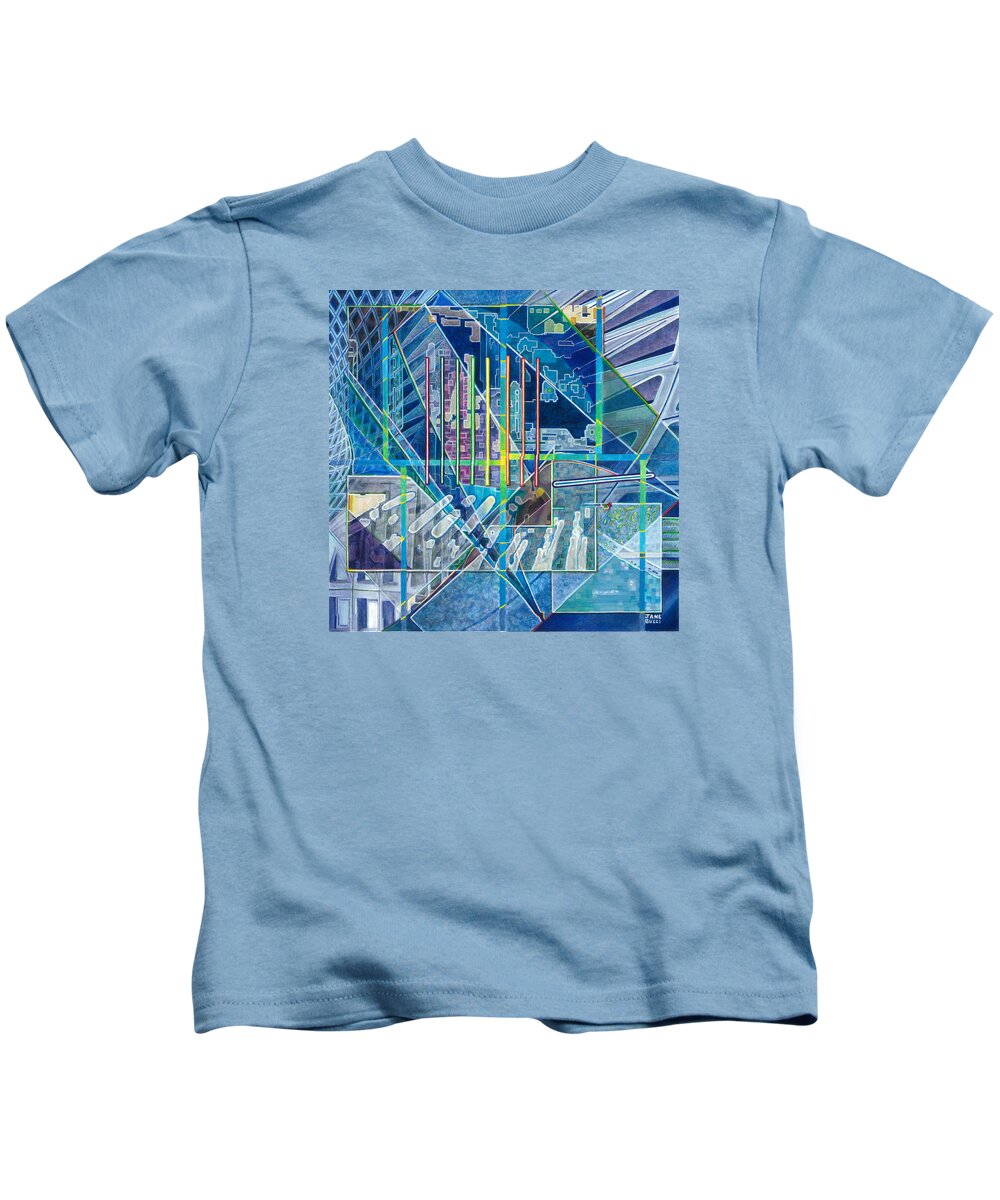 Abstract Kids T-Shirt featuring the painting Blue City Day by Jane Bucci