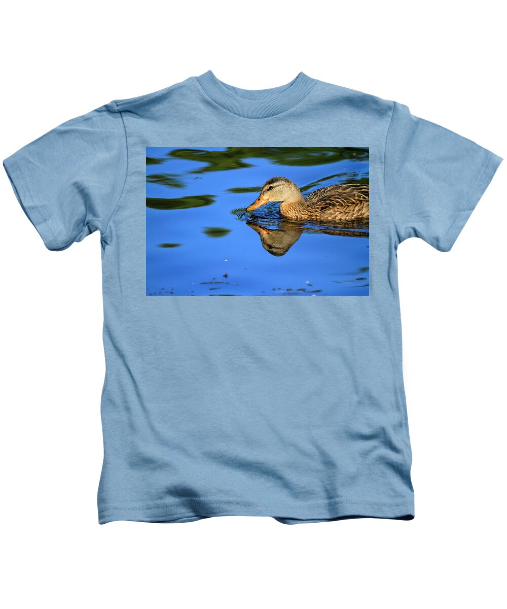 Mallard Kids T-Shirt featuring the photograph Duck Reflects by Karol Livote