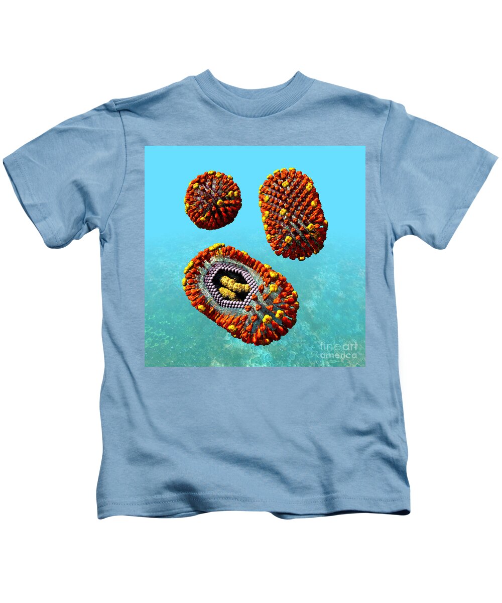 Biological Kids T-Shirt featuring the digital art Influenza Virus Scene 1 by Russell Kightley