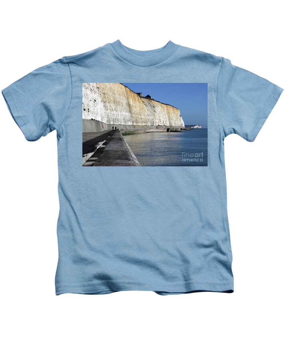 Chalk Cliffs At Peacehaven East Sussex England Uk Kids T-Shirt featuring the photograph Chalk Cliffs at Peacehaven East Sussex England UK #1 by Julia Gavin