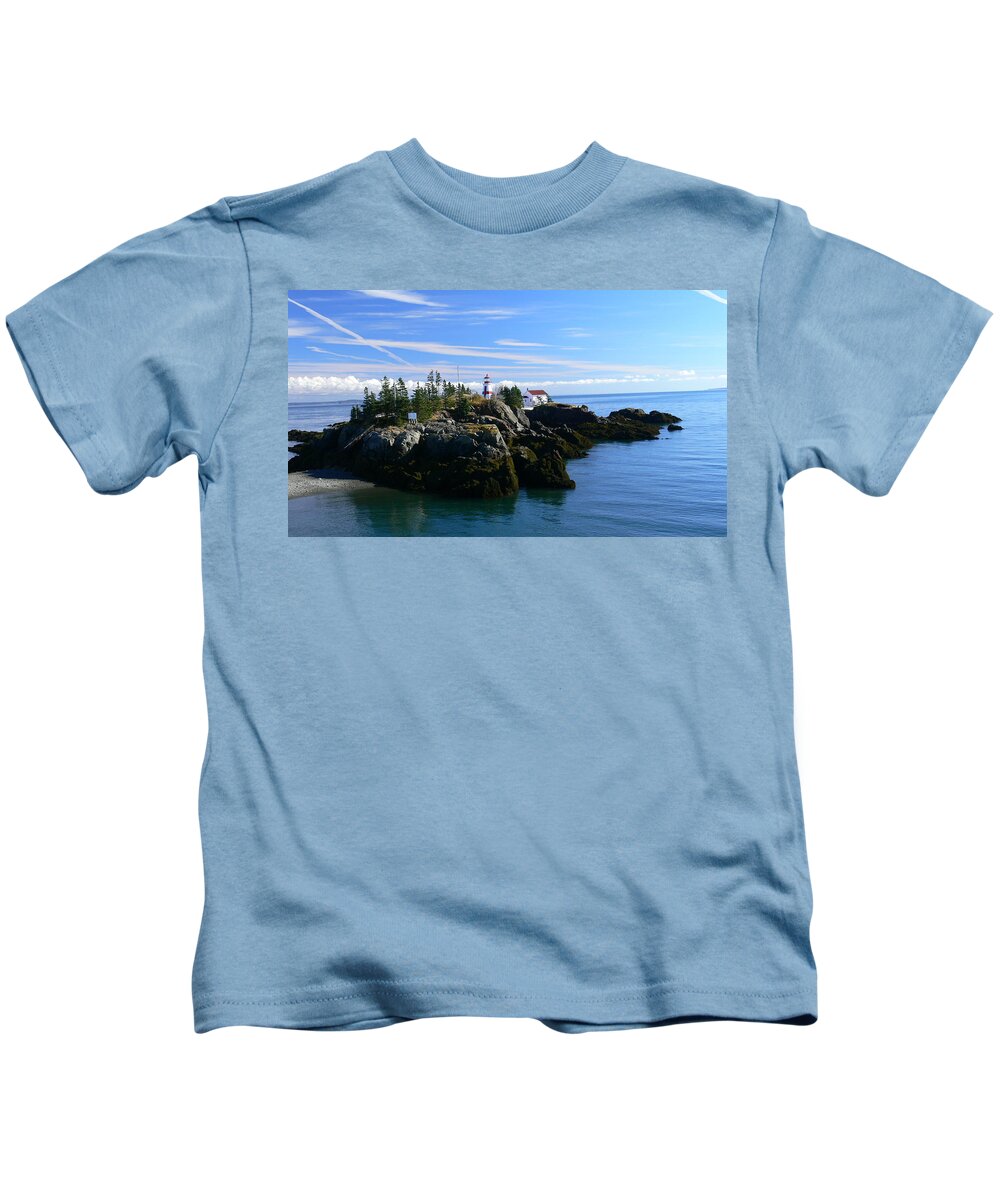 Clouds Kids T-Shirt featuring the photograph East Quoddy Lighthouse #1 by Nancie DeMellia