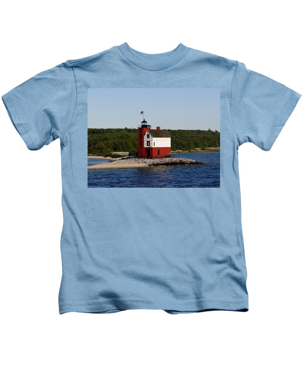 Round Island Kids T-Shirt featuring the photograph Round Island Lighthouse #3 by Keith Stokes