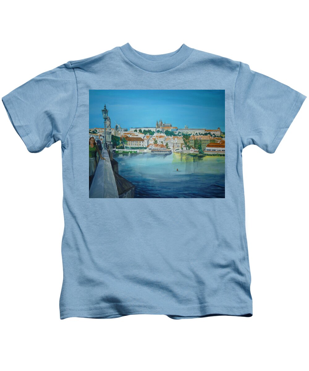 Prague Kids T-Shirt featuring the painting A Scene in Prague 3 by Bryan Bustard