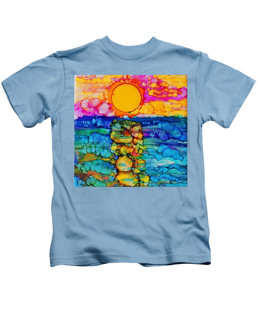 Alcohol Ink Kids T-Shirt featuring the painting Sun Spectrum - A 231 by Catherine Van Der Woerd